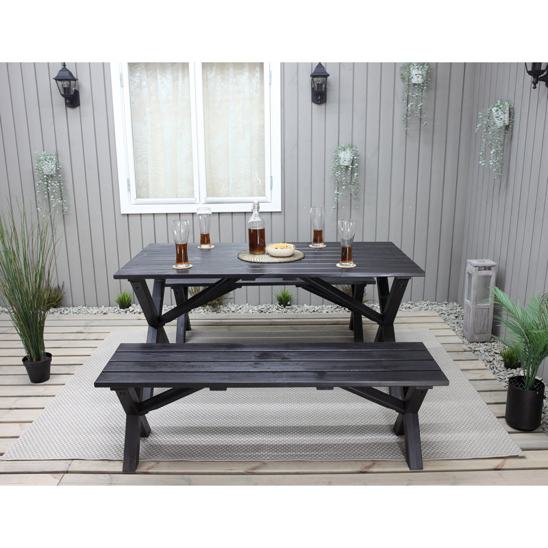 Edgerton 4 - Person Wood Patio Dining Set with Rectangular Table, Black