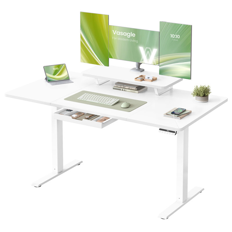 Adjustable Metal Base Standing Desk, 140cm W x 70cm D , White