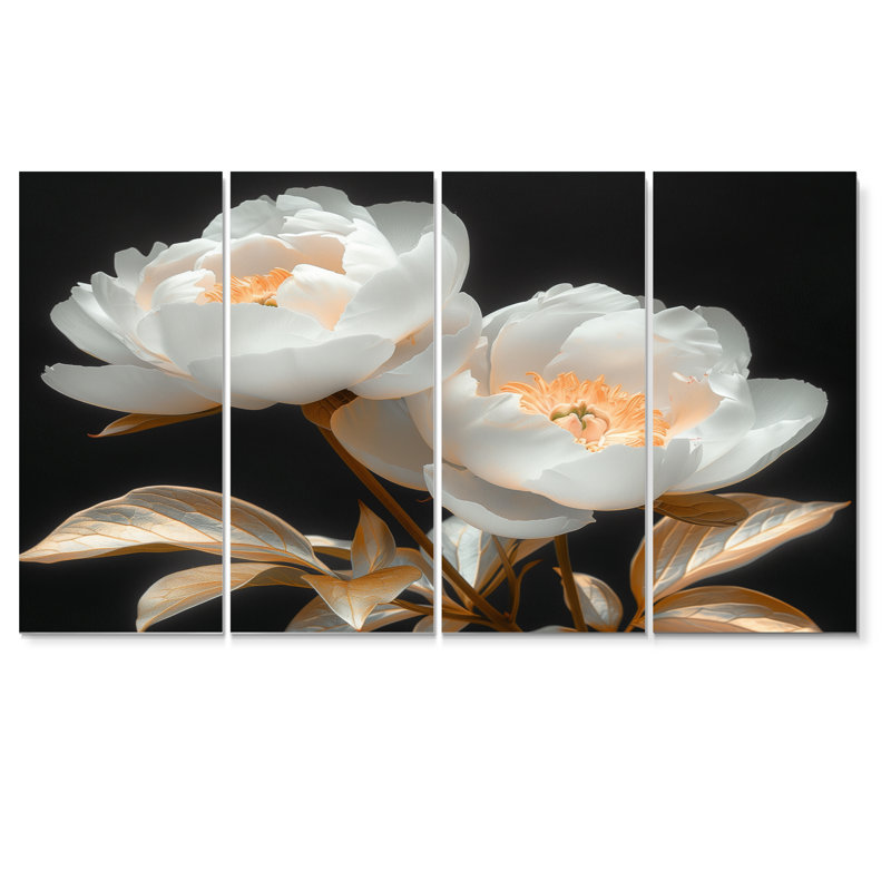 Ensemble de reproductions d'art transparentes et élégantes, pivoines et or blanc III, H 28 po x l 48 po