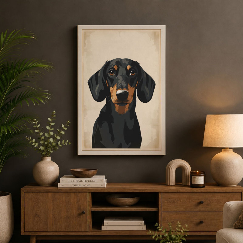 Black and Tan Portrait Modern - Wrapped Canvas, 18x12 - 45.7 x 30.5 cm, Cream Border