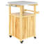 Îlot de cuisine en bois, chariot de barbecue extérieur, avec plateau en acier inoxydable, roues, trou intégré