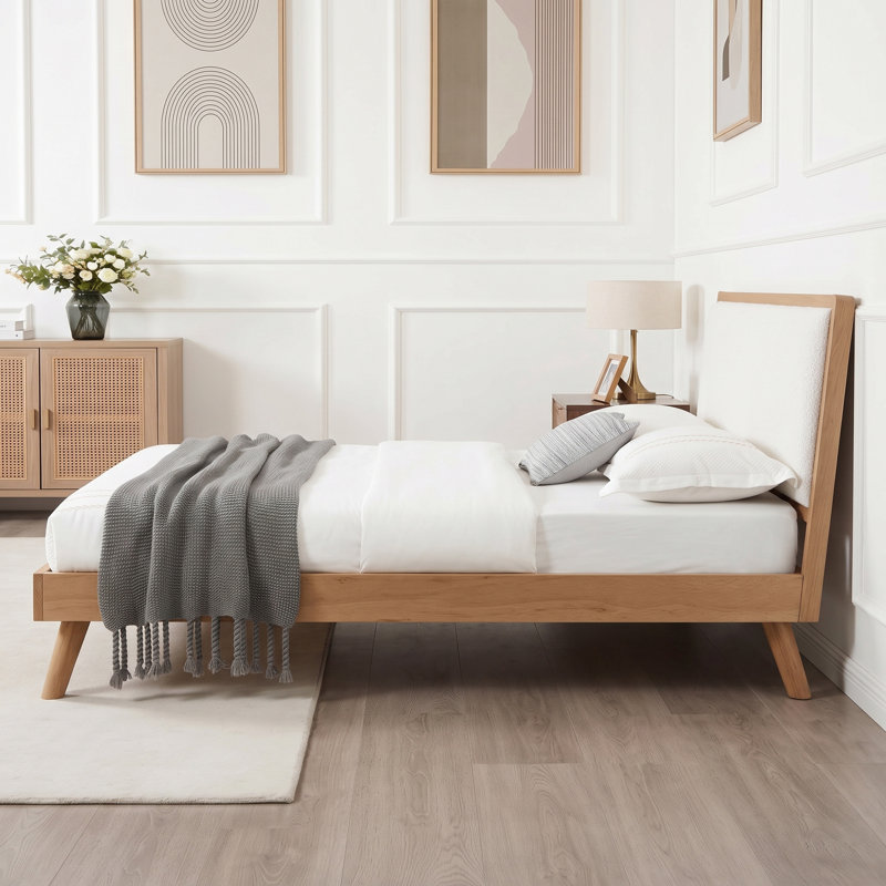 Lit plateforme en bois avec tête de lit et lattes, Queen, Seadrift