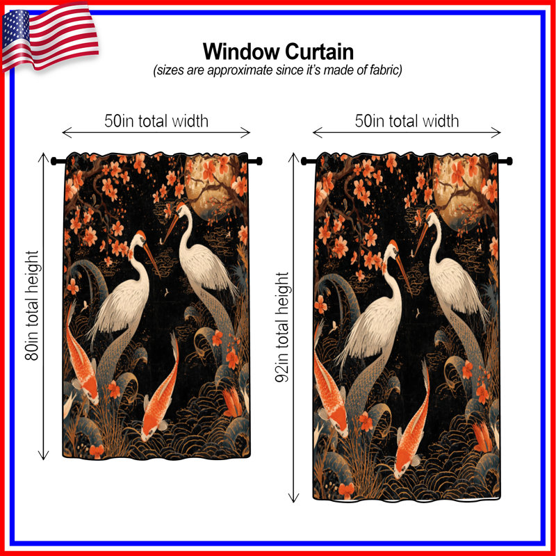 Rideaux, voilages et voilages Cranes And Koi, 50" x 92" - 1 Panel, Blockout