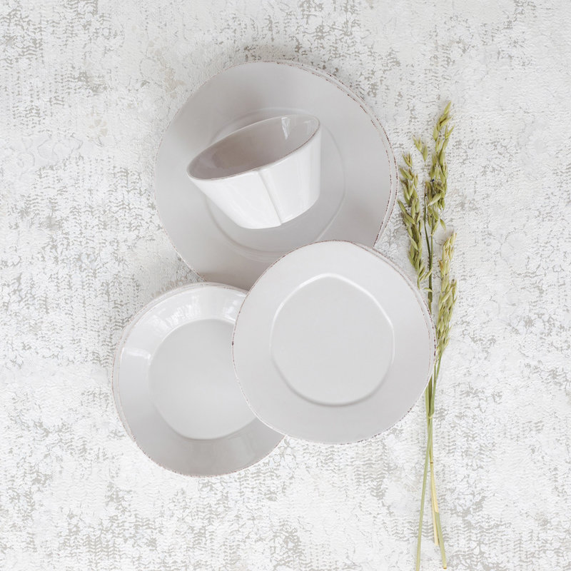 Lastra Handmade Stoneware Dinnerware Set 4 Piece, Light Gray