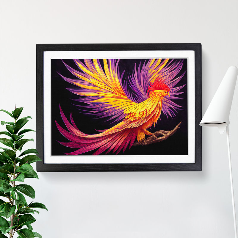 Astonishing Phoenix Bird - Single Picture Frame Print, 25cm H x 34cm W, Black
