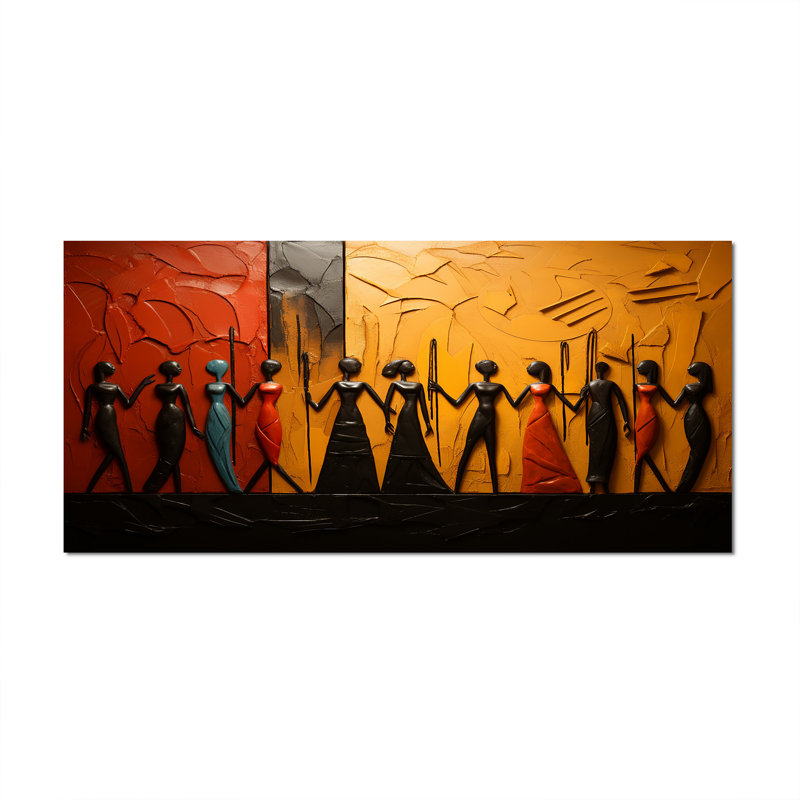 Khloie, Tribal africain, rythmes viii - Art mural tribal africain, H 28 po x l 60 po, Toile tendue, Sans cadre