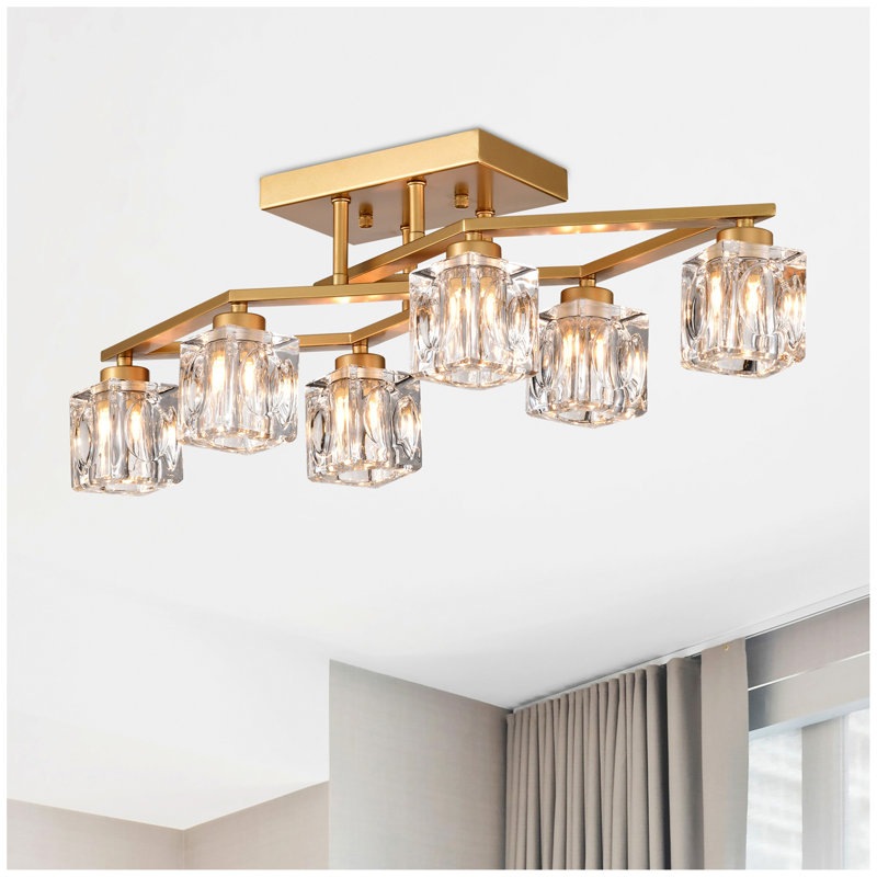 6-Light  Crystal  Ceiling Light For Dining Room, Modern Ceiling Lamp With  Light Fixture For Farmhouse Entryway Living Room (6*G9 Bulbs Included)