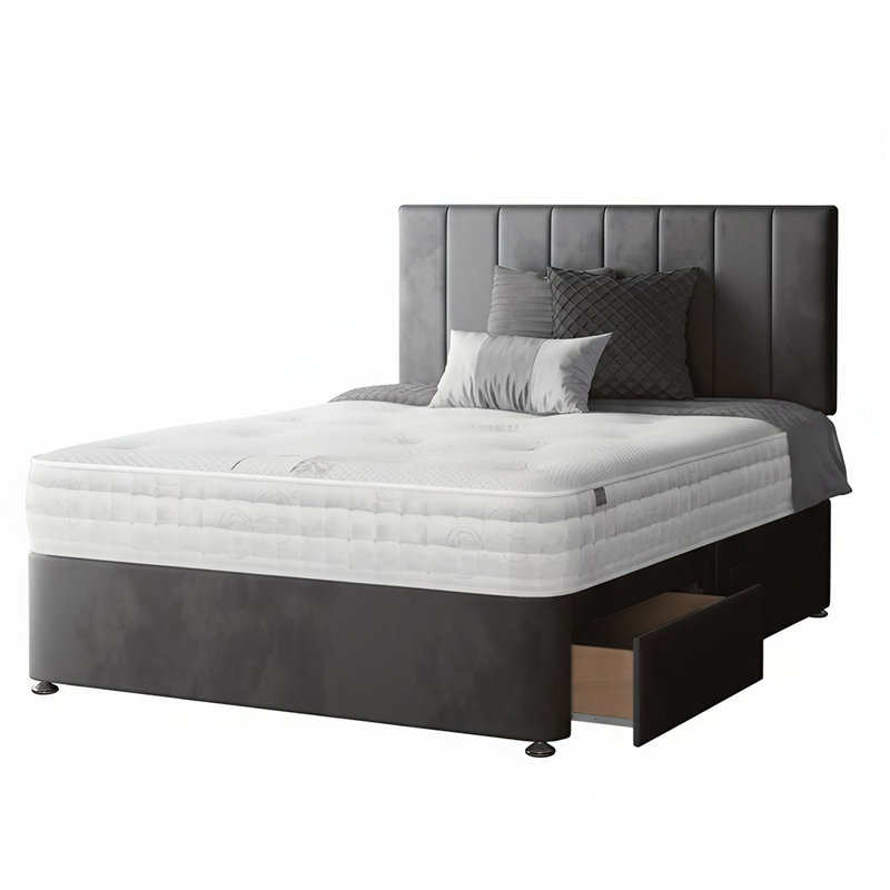 Ohioville Divan Bed Base, Charcoal, Single (3'), 2 Right Drawers