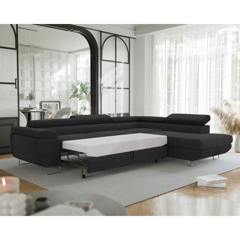 4 Seater Sofa Bed, Black, Right Hand Facing