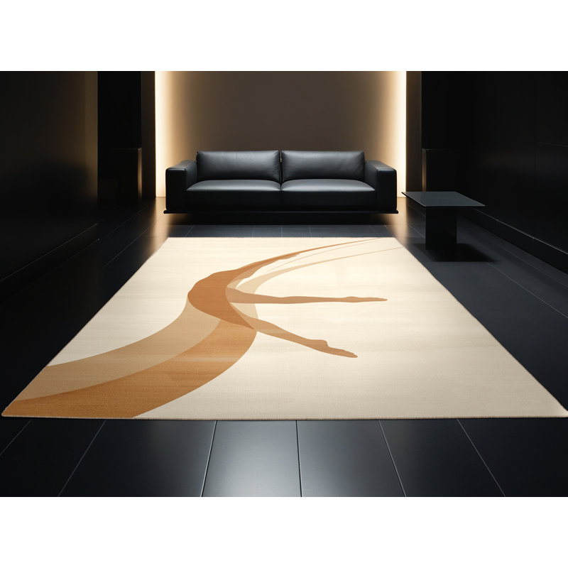 Machine Washable Takengon Gymnastics Floor Routine Minimalist Rug in Beige – Beige Binding, 8x10
