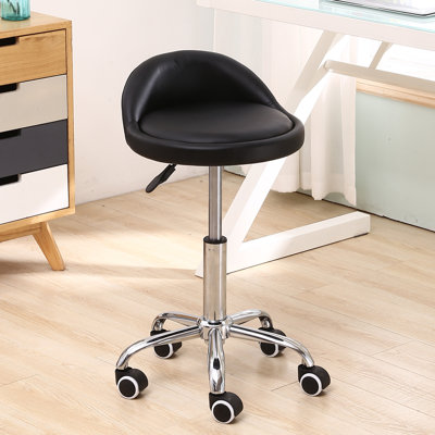 PU Leather Round Rolling Height Adjustable Lab Stool with Footrest by Inbox Zero