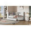 Lit de jour simple en bois avec tablettes de rangement, USB et lit gigogne, blanc