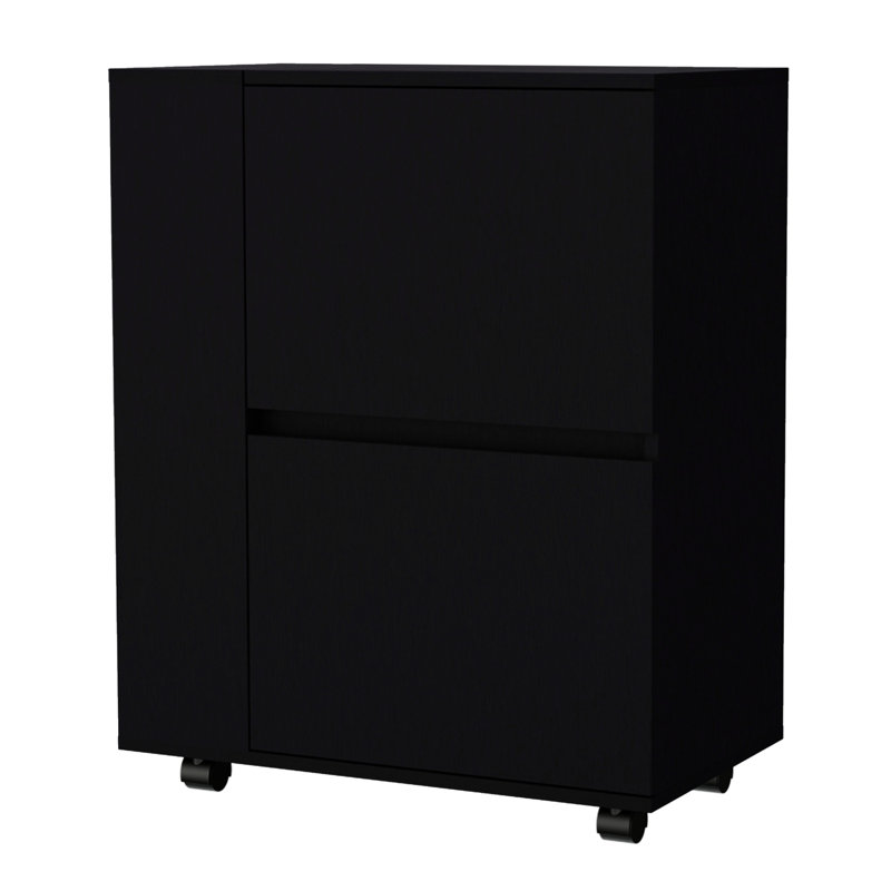 2 chariot-bar noir avec finition en bois et style de rangement pratique, Noir