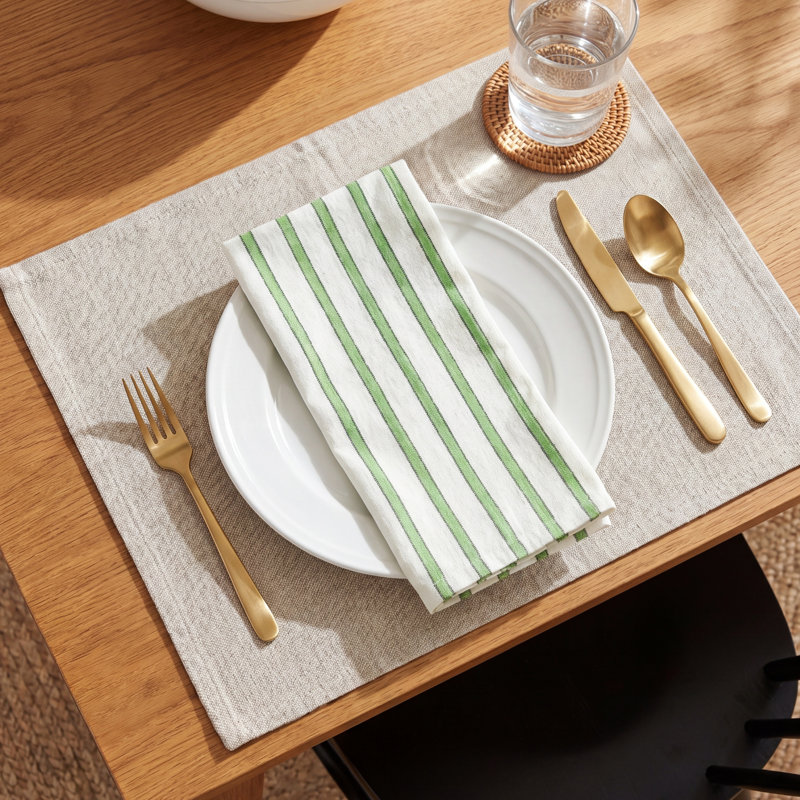 Enora Cotton Striped Square Napkin, Lime