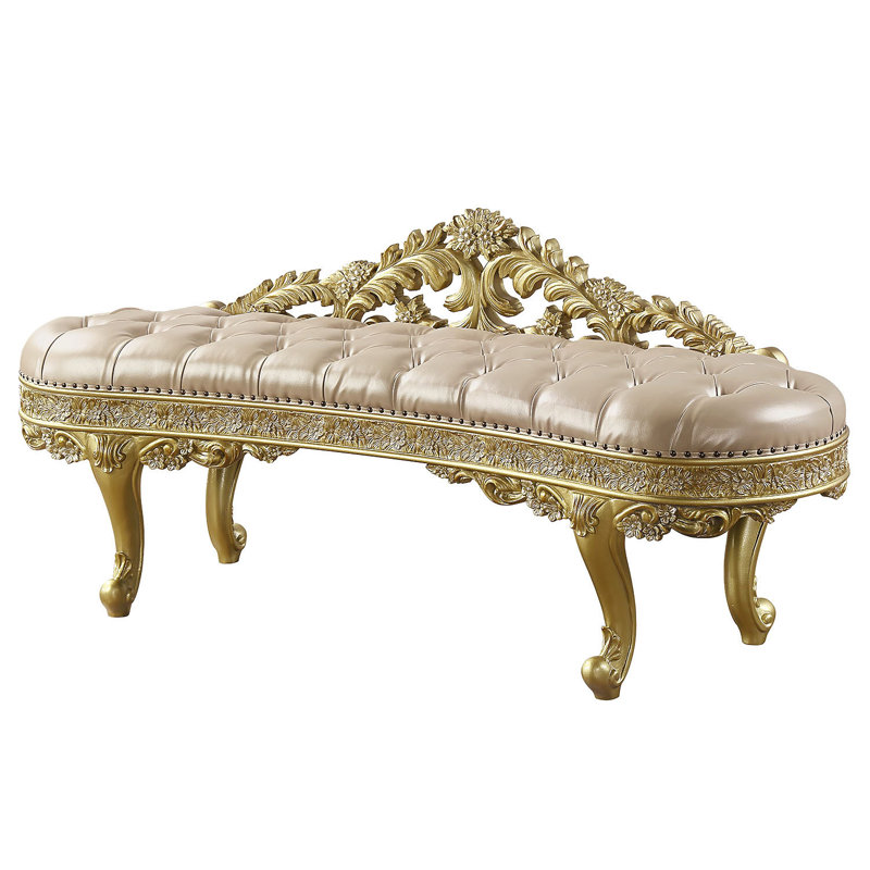 73" Light Gold PU Cabriole Bench with Storage and Metal Legs