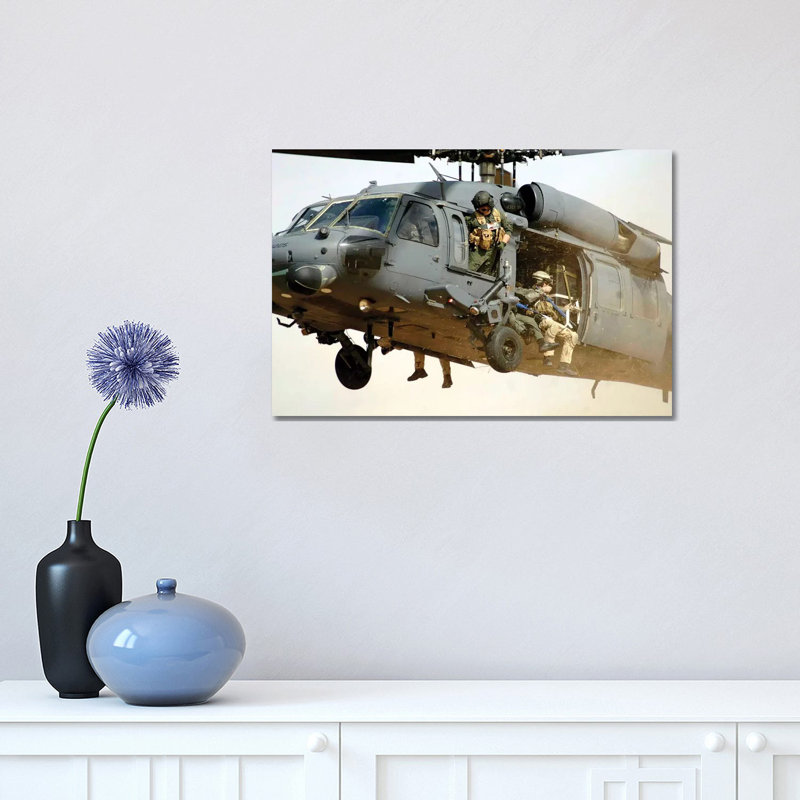 Pararescuemen Aboard A Helicopter Prepare For Landing - Wrapped Canvas Print, 30.48 cm H x 45.72 cm W