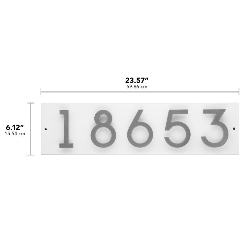 Floating Stand-Off 5-Number Horizontal Sign, White /W/ Silver Modern Font Numbers, Yes
