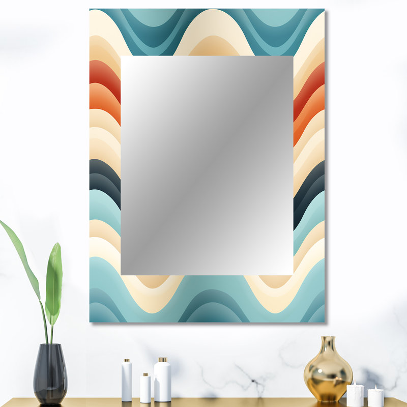 Beige And Blue Coastal Chevron Serenity - chevron  Mirror, Chevron Unique Wall Mirror, Printed Metal Art, 40" x 30"