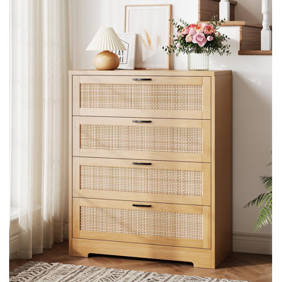 Commode 4 tiroirs, commode haute en rotin