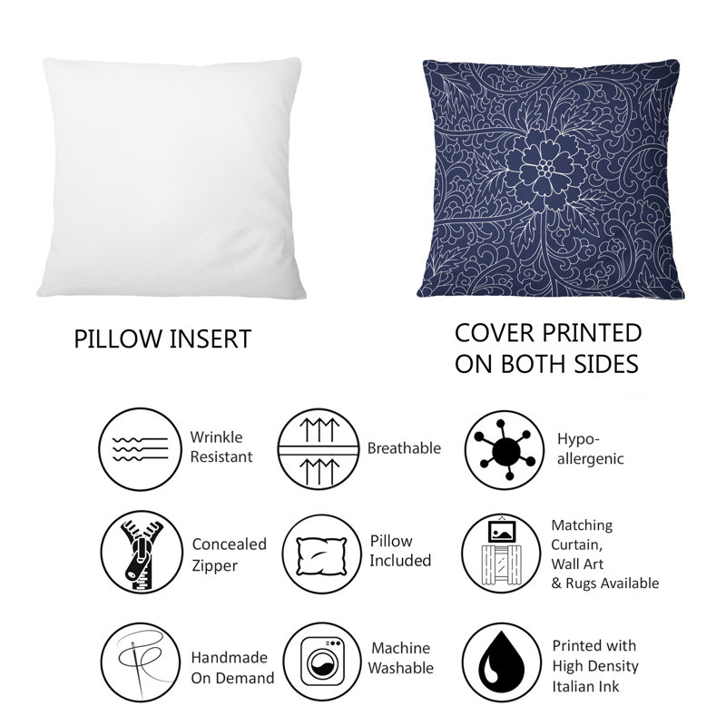 Coussin décoratif bleu foncé à motif chinois foncé