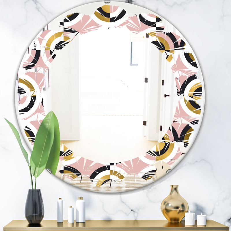 Miroir mural Glam, H 23,6 po x l 23,6 po, Feuilles abstraites géométriques circulaires ré