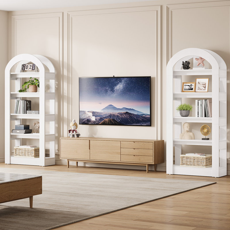 70.87" H 5-Tier Arched Bookcase, White, 2
