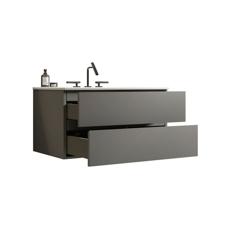 Meuble-lavabo mural 36 po avec lavabo en céramique, Gris