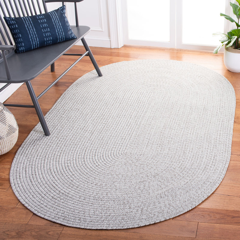 Edie Braided Indoor/Outdoor Rug, Oval 8'6" x 11'6", Gray Silver