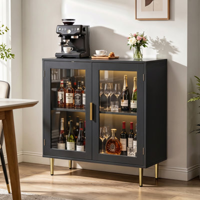 31.5'' Coffee Bar Cabinet with LED Lights & 2 Acrylic Doors, Modern Liquor Wine Storage Cabinet, Home Coffee Bar Cabinet，Buffet Cabinet Sideboard for Dining Living Room