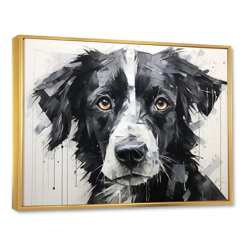 Sarabi, portrait de chien sur toile, Cadre flottant doré, H 34 po x l 44 po x P 1,5 po