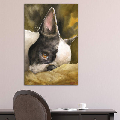 Boston Terrier With Background by George Dyachenko - Wrapped Canvas Painting