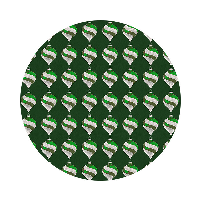Xmas Ornament Vegan Leather Round Pebble Placemat, Green
