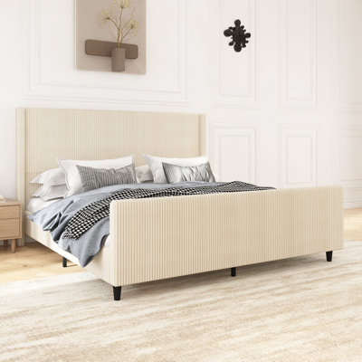 Base de lit tapissier en velours côtelé de 50,7 po de hauteur avec oreilles verticales et pied de lit