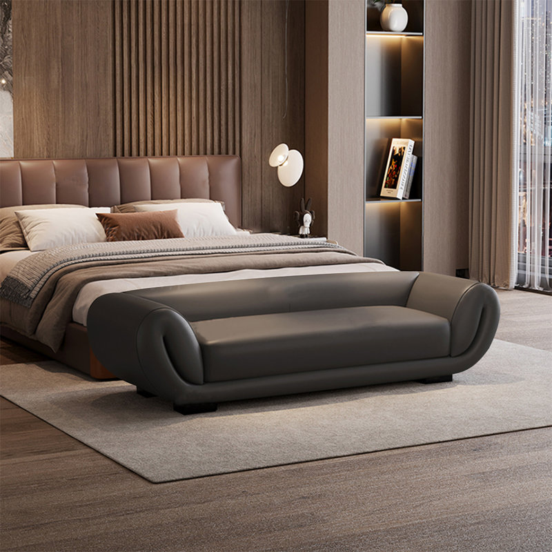  Banc de chambre en cuir gris avec banc d'entrée, Gris