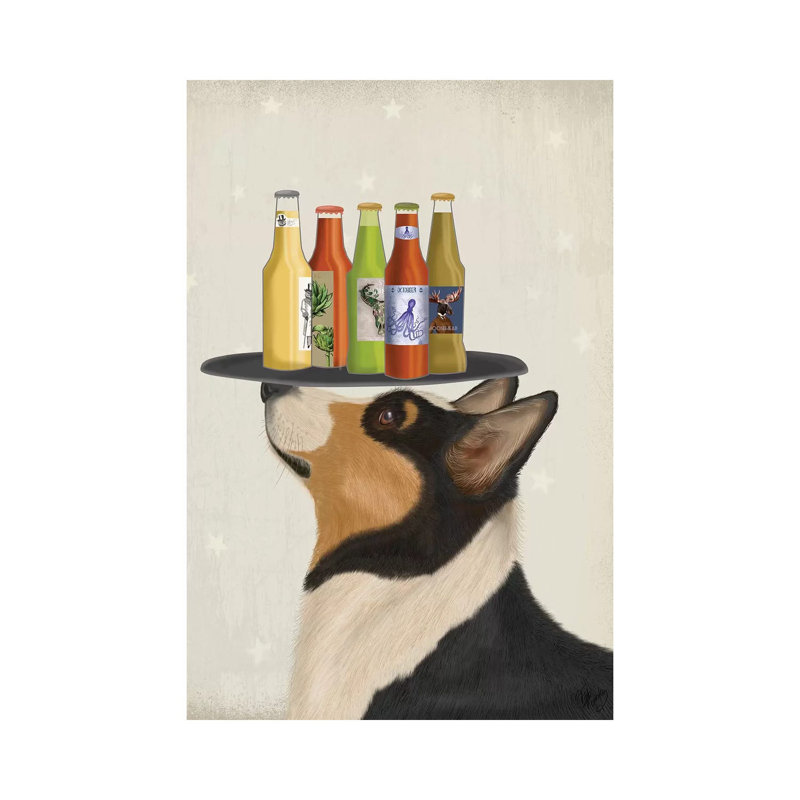 «Corgi Tricolor Beer Lover» par Fab Funky, impression sur toile tendue, H 12 po x l 8 po x P 0,75 po
