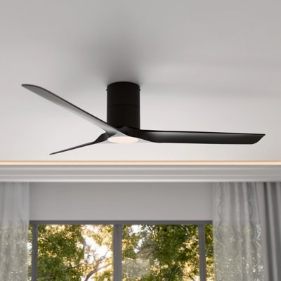 Delta 52in 3-Blade Smart Flush Mount Ceiling Fan 2700K-6000K CCT Tunable Range LED Light Kit with Matte Black Hardware in Matte Black Blades Works With iOS or Android App
