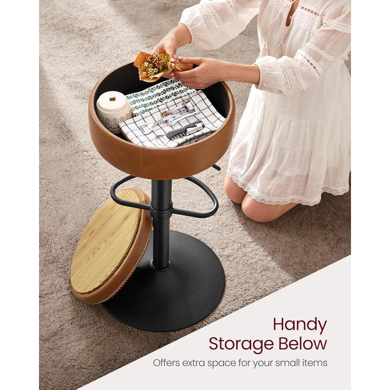 Swivel Upholstered Adjustable Height Counter Stool with Metal Frame, Brown