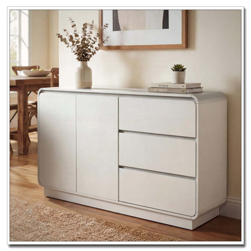 Armoire de rangement de 55,1 po de largeur avec 2 portes et 3 tiroirs, Blanc