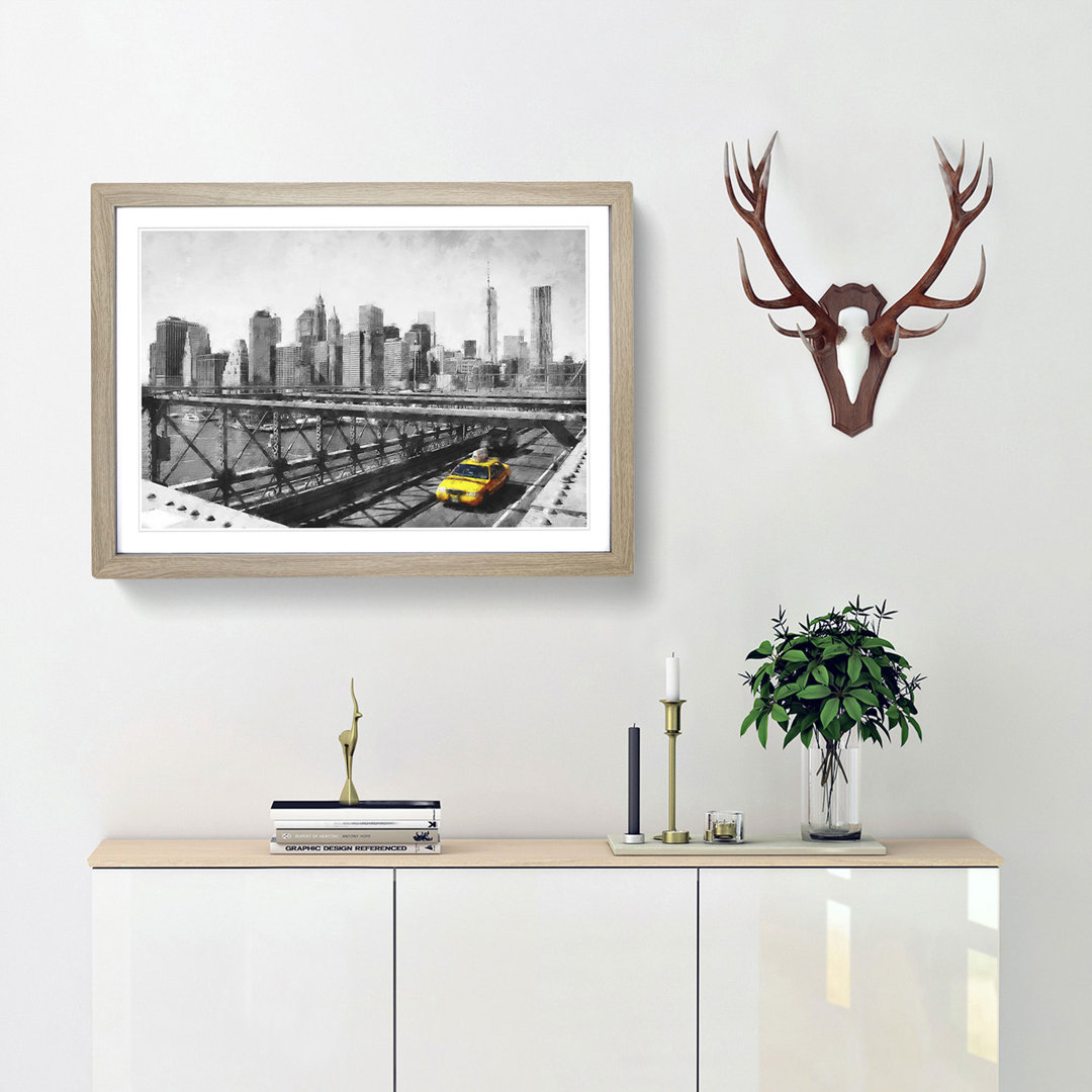 A Yellow Taxi Cab In New York - Picture Frame Painting Print