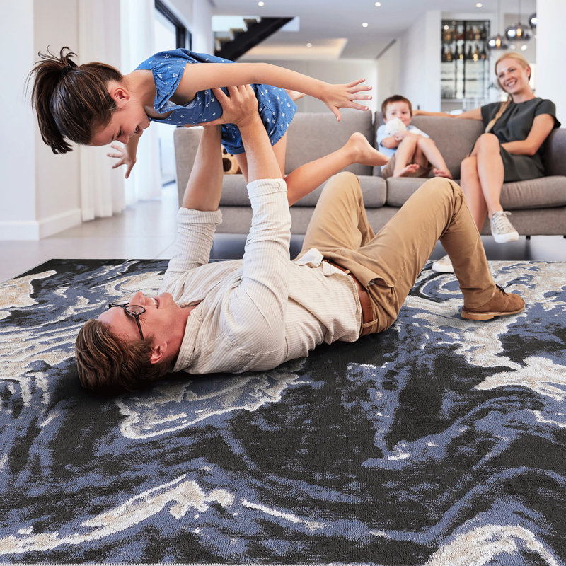 Tapis tissé et tissé 2 x 3, bleu abstrait scintillant, sans perte de teinture, idéal pour les vestibules et les dortoirs, élégant tapis 2 x 3, collection, abstrait, divers