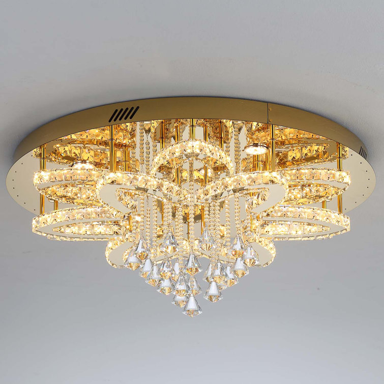 W32 Modern Crystal Chandelier Crystal Flush Mount LED Ceiling Light Fixture for Living Room Foyer Dining Room Hallway Dimmable 2700k 4500k 6000k