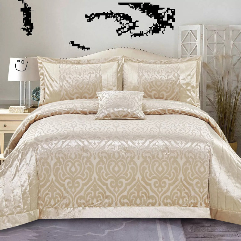 Wanston Velvet Bedspread with Pillow Shams, Beige, Super King Bedspread+ 2 Standard Shams