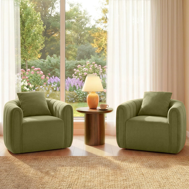 Deria 30.5'' W Velvet Swivel Barrel Chair, Green