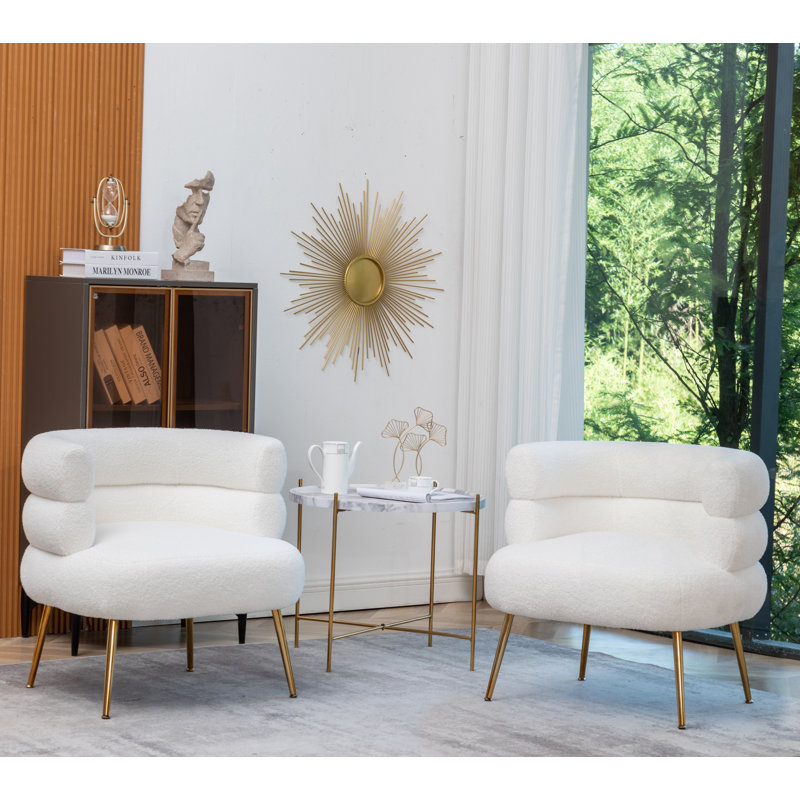 Demetrius Upholstered Barrel Chair, White Teddy