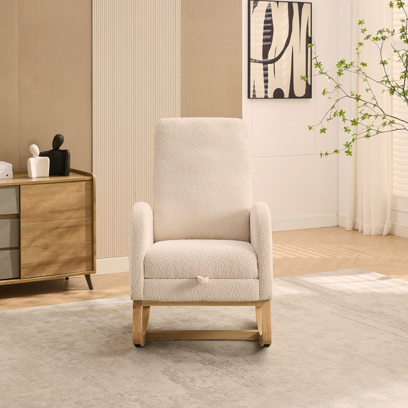 Chaise berçante en tissu avec repose-pieds rétractable Boucle, Ivoire ivoire, Naturel