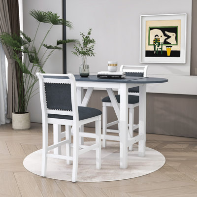 Bibeta 3 - Piece Extendable Trestle Dining Set, Wood Table with Drop Leaf and Upholstered Chairs