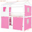 Lit superposé double rose et blanc, style cabane dans les arbres, pin massif et espace de rangement inspiré du lit