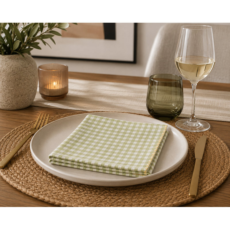 Sage Green Gingham Cloth Napkins Set Of 4, 20 X 20 Inch, 100% Cotton Dinner Napkins Reusable Farmhouse Table Napkins