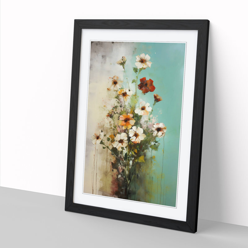 FRM-V0523-908X Flowers Mid Century Modern Vol.15 - Single Picture Frame Print, 64cm H x 46cm W x 2cm D, Oak Framed