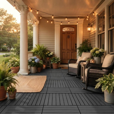 24 tuiles de terrasse en plastique emboîtables 24 po x 12 po - Ensemble de 24 tuiles extérieures imperméables, planchers pour patio, balcon et cour arrière, installation facile à faire soi-même